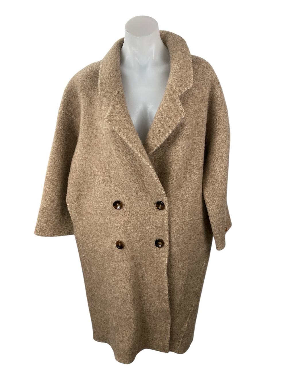 Lattelier 100% Wool Women's Beige Notched Collar Long Sleeve Over Coat Jacket L